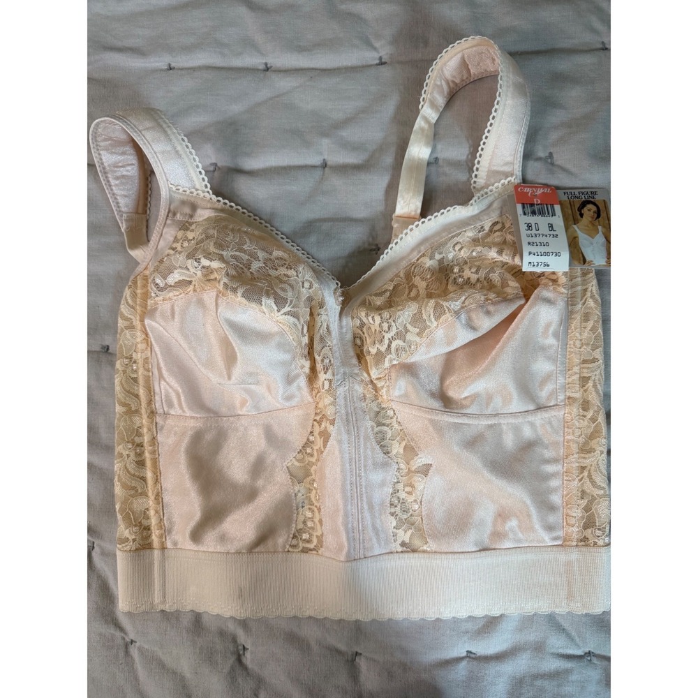 Carnival Full Figure Long‎ Line Bra 38D Blush Lace Satin Style 730D NWT